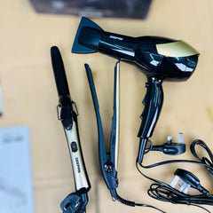 3-in-1 Hair Dryer Curler & Straightener Combo Set Styling Kit 86055